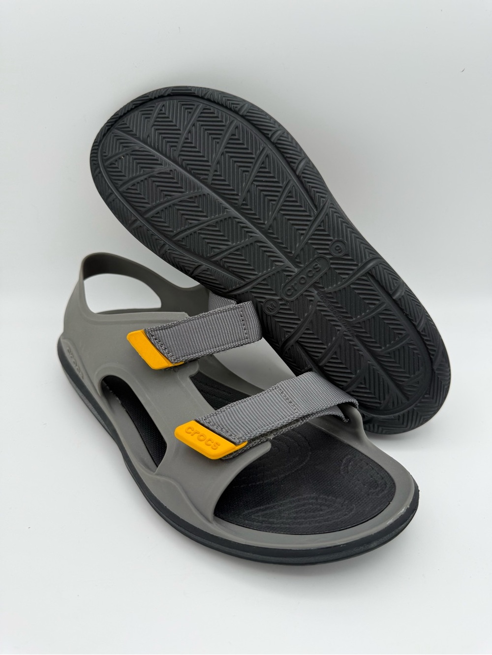 Men's Crocs Gray Yellow Swiftwater Expedition Adjustable Strap Sandals Size 9